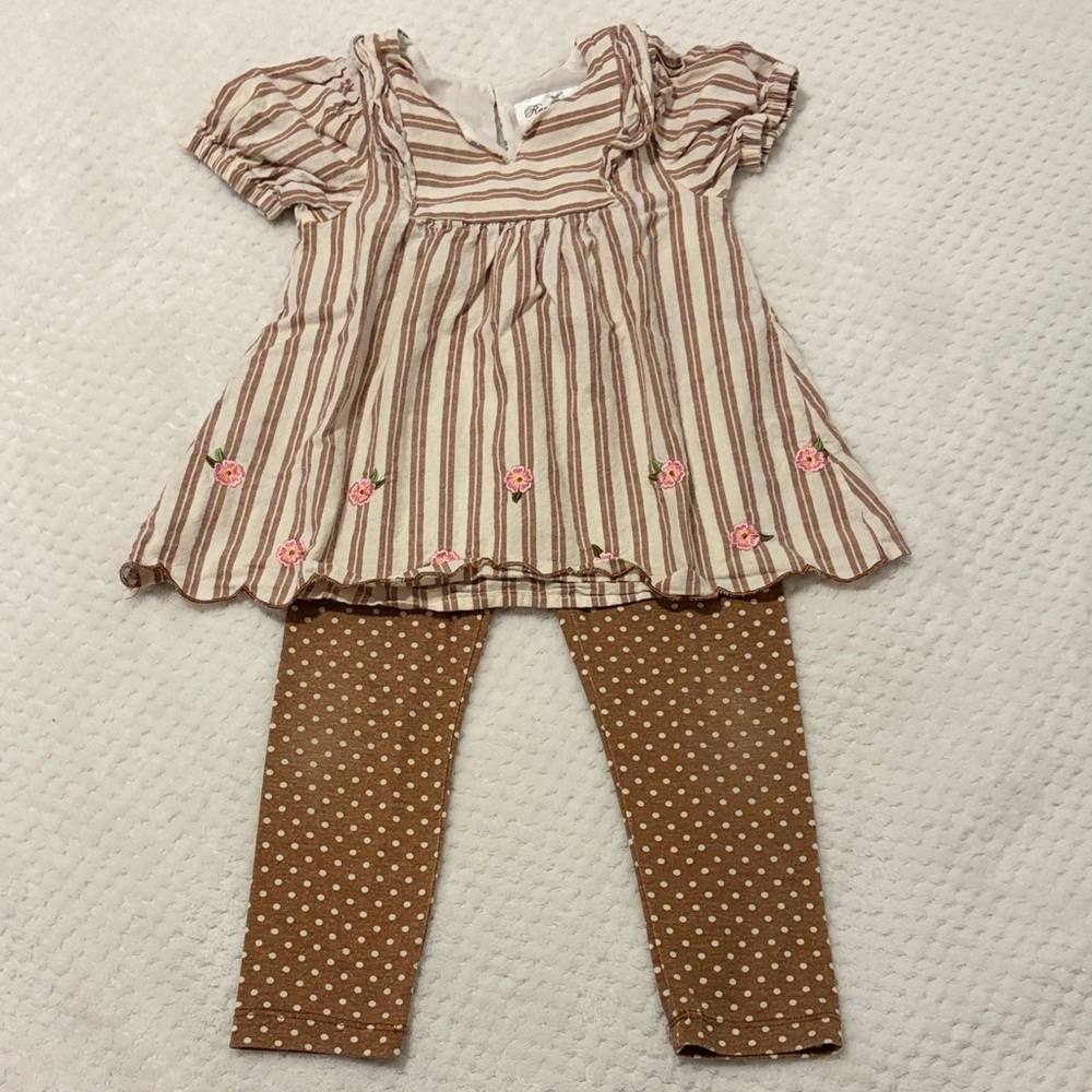 Rare Edition Striped Floral Top and Polka Dot Leggings Set
